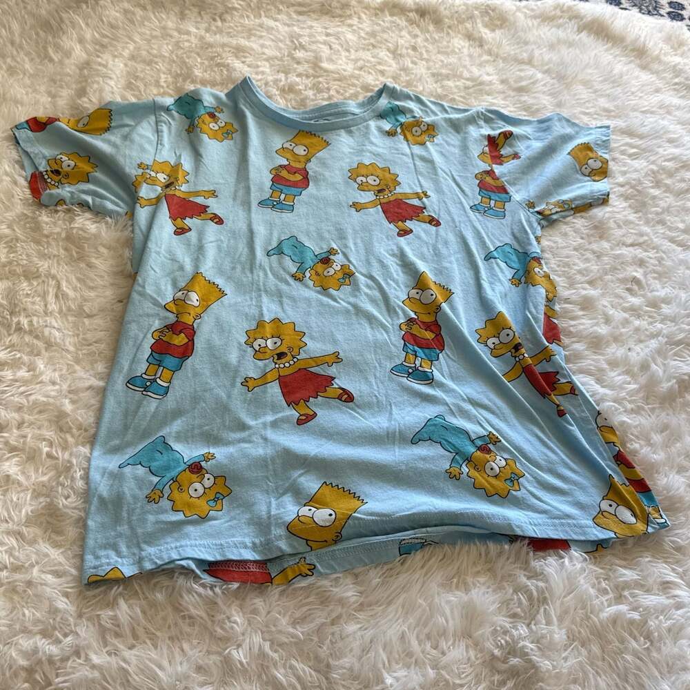 The Simpsons Bart Lisa Maggie All Over Print Blue‎ T-Shirt Medium